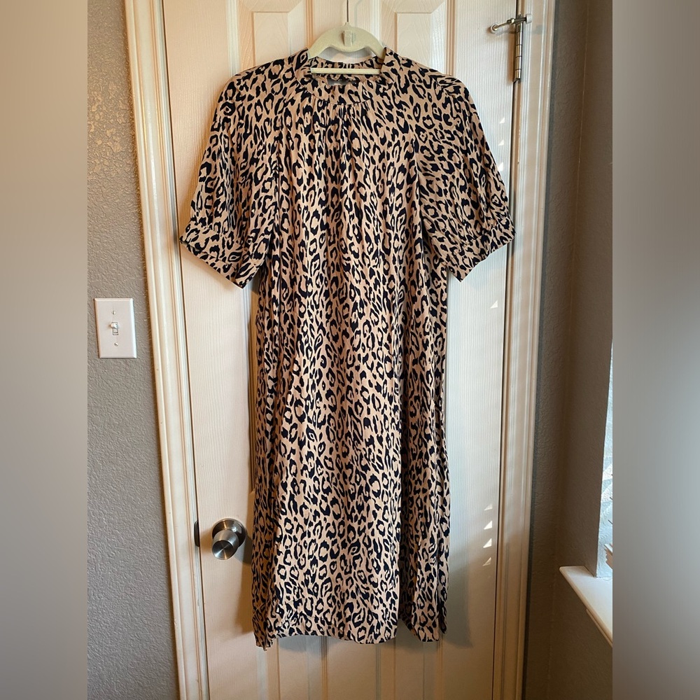Anthropologie Midi Dress in Leopard Print, size XS Petite